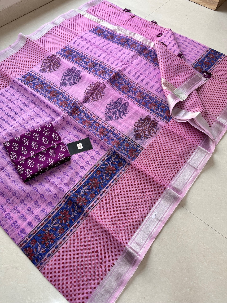 HandBlock Printed Kota Cotton Doria Saree