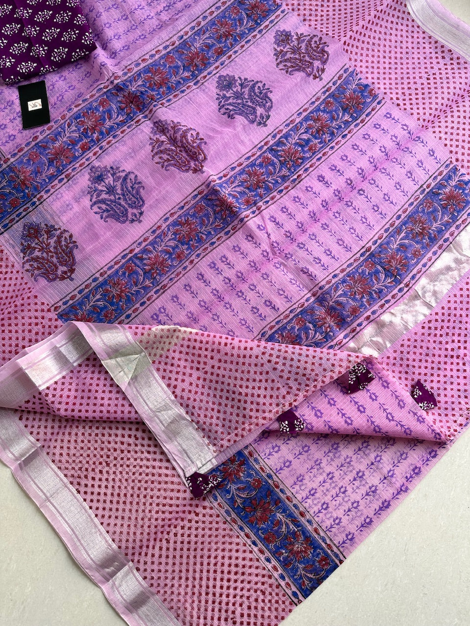 HandBlock Printed Kota Cotton Doria Saree