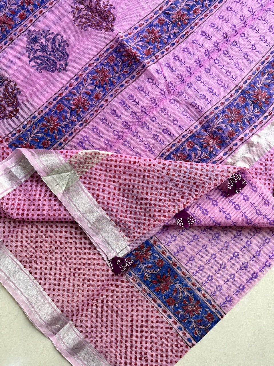 HandBlock Printed Kota Cotton Doria Saree