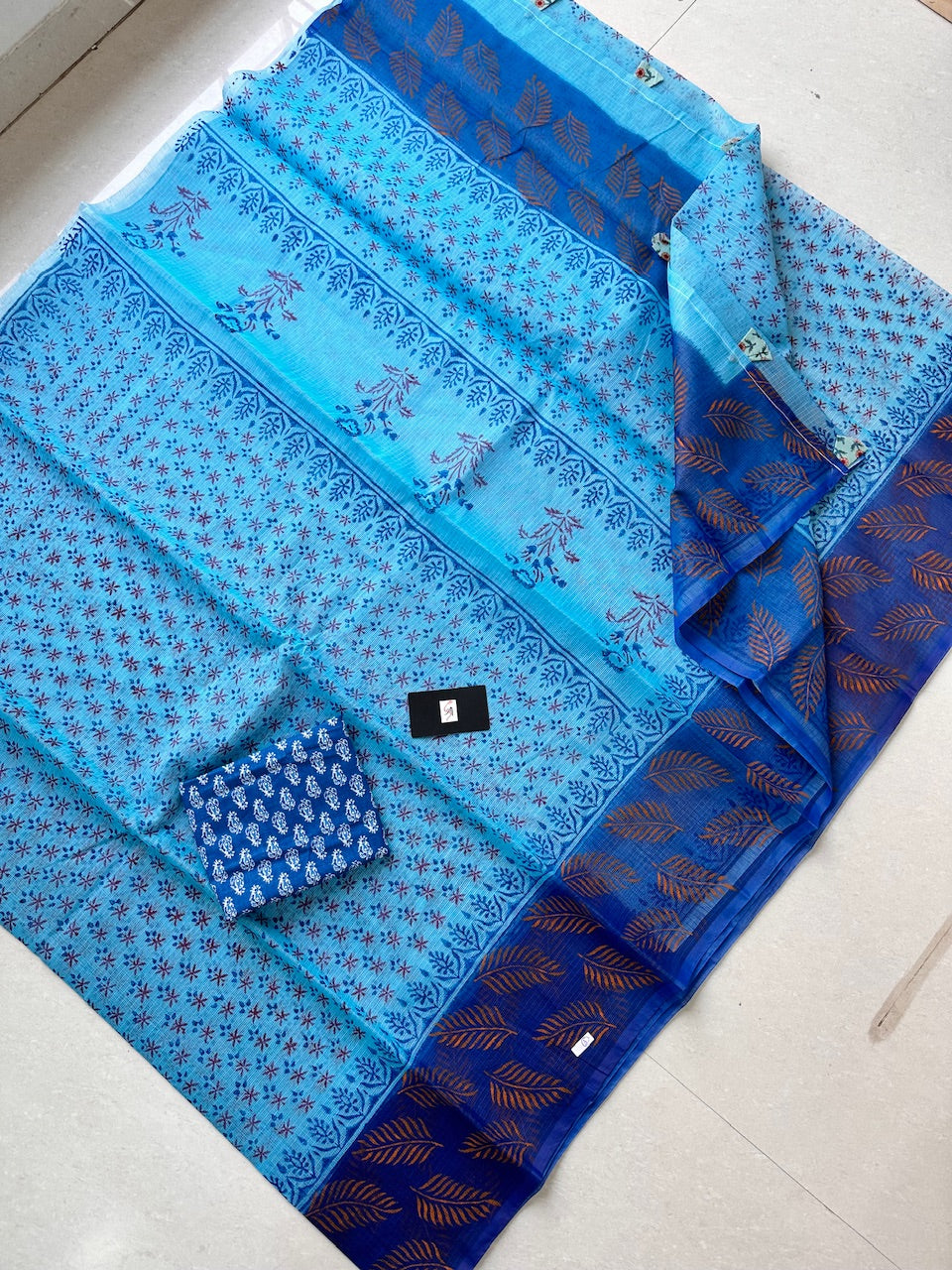 HandBlock Printed Kota Cotton Doria Saree