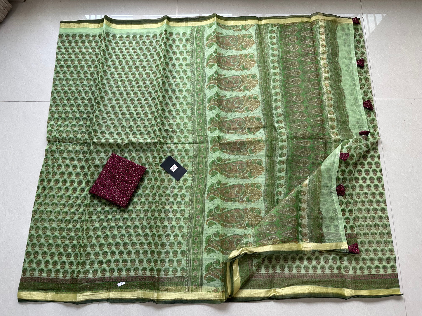 HandBlock Printed Kota Cotton Doria Saree