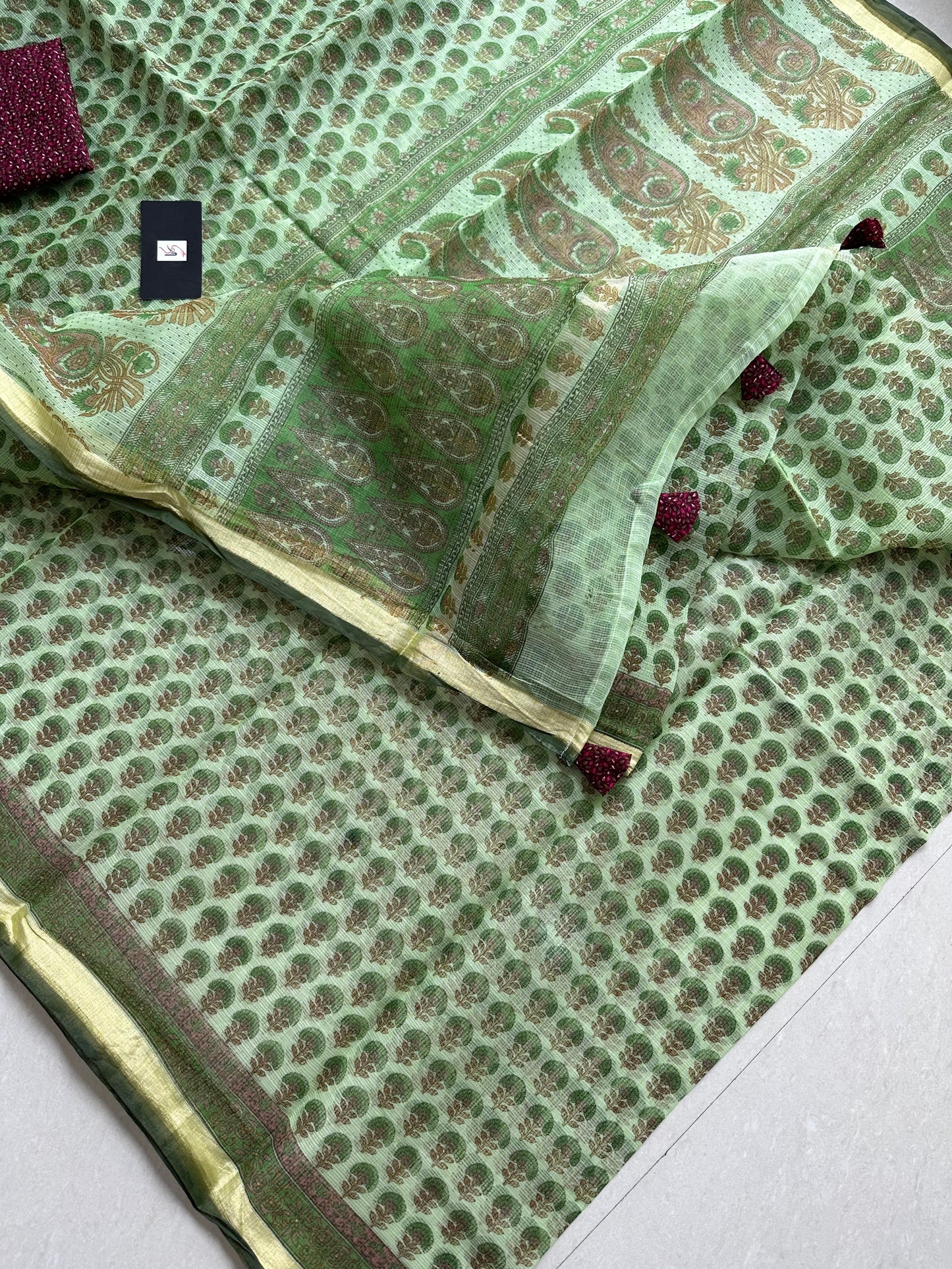 HandBlock Printed Kota Cotton Doria Saree