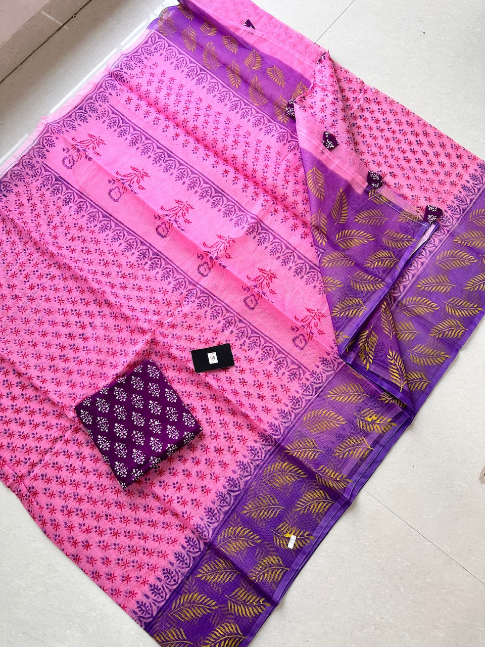 HandBlock Printed Kota Cotton Doria Saree