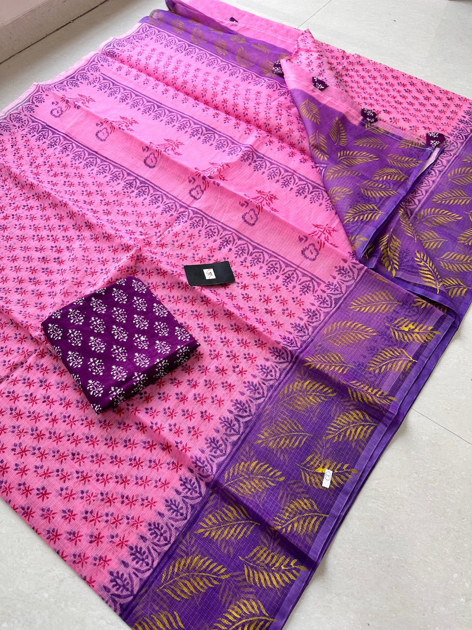 HandBlock Printed Kota Cotton Doria Saree