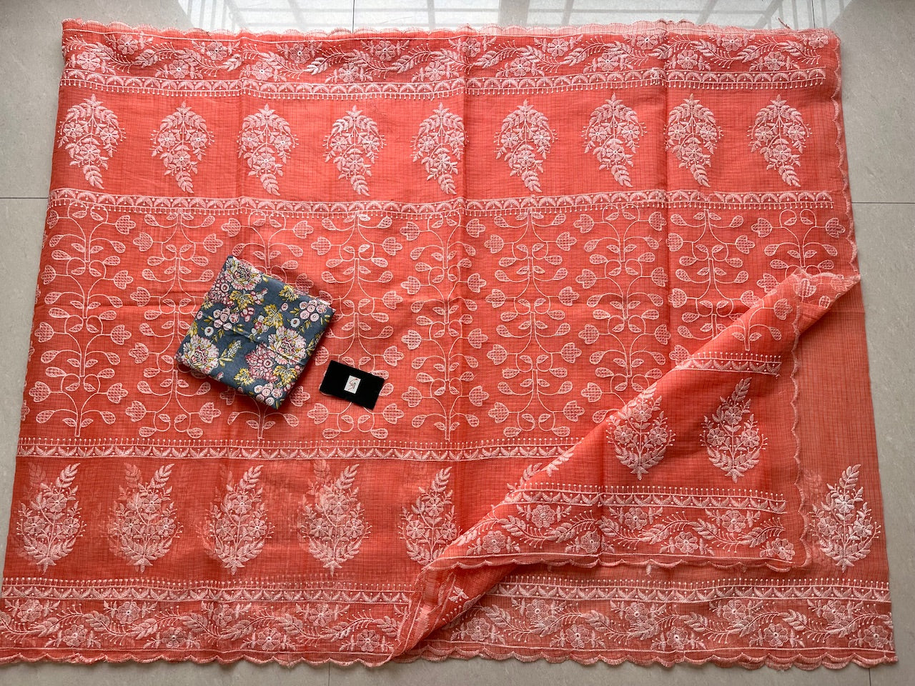 Embroidered Kota Cotton Doria Saree