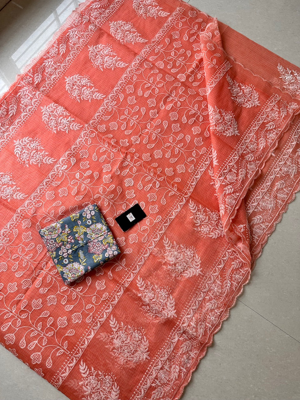 Embroidered Kota Cotton Doria Saree