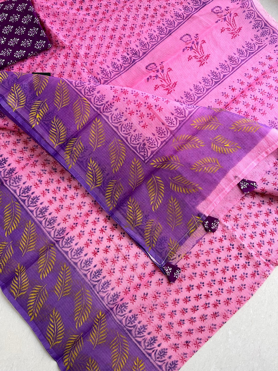 HandBlock Printed Kota Cotton Doria Saree