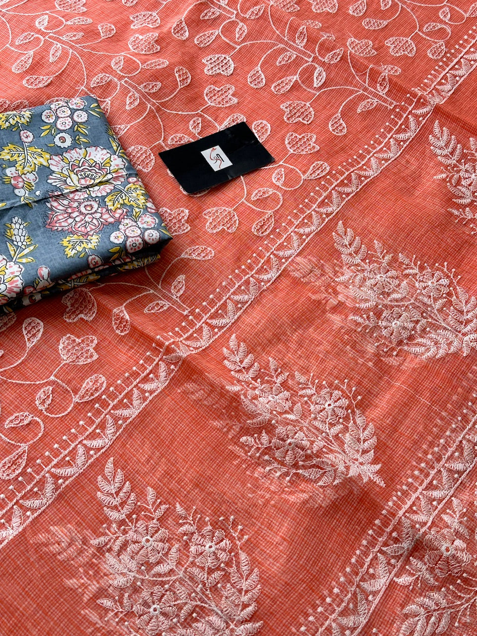 Embroidered Kota Cotton Doria Saree