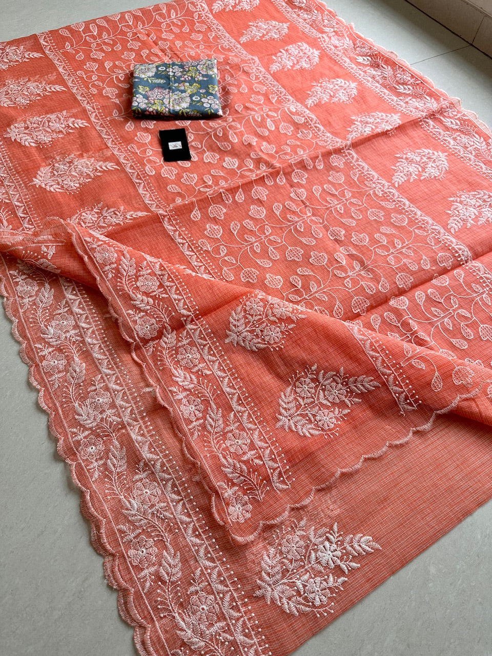 Embroidered Kota Cotton Doria Saree