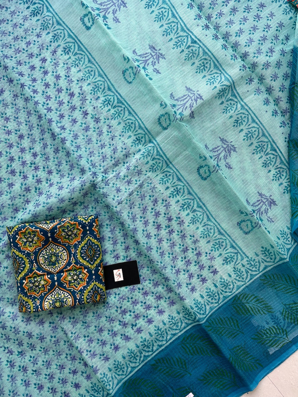 HandBlock Printed Kota Cotton Doria Saree