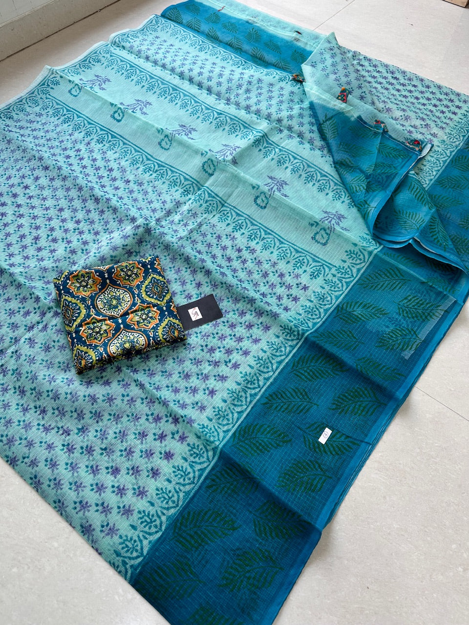 HandBlock Printed Kota Cotton Doria Saree