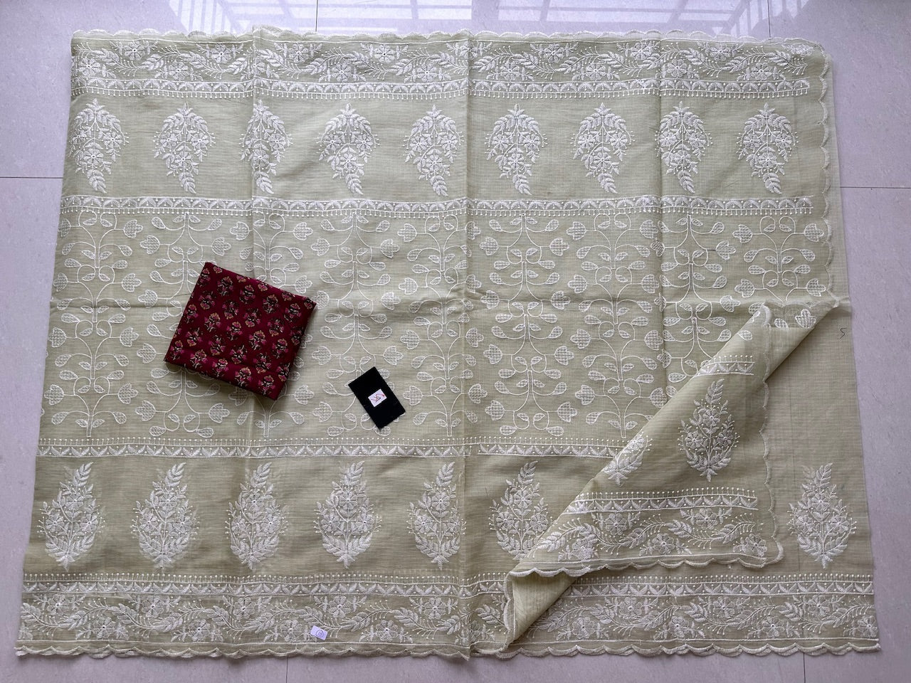 Embroidered Kota Cotton Doria Saree