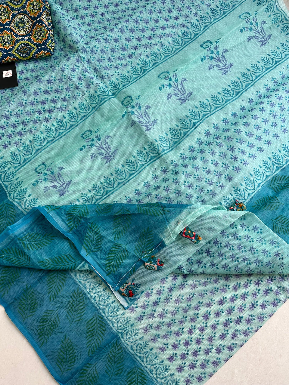 HandBlock Printed Kota Cotton Doria Saree