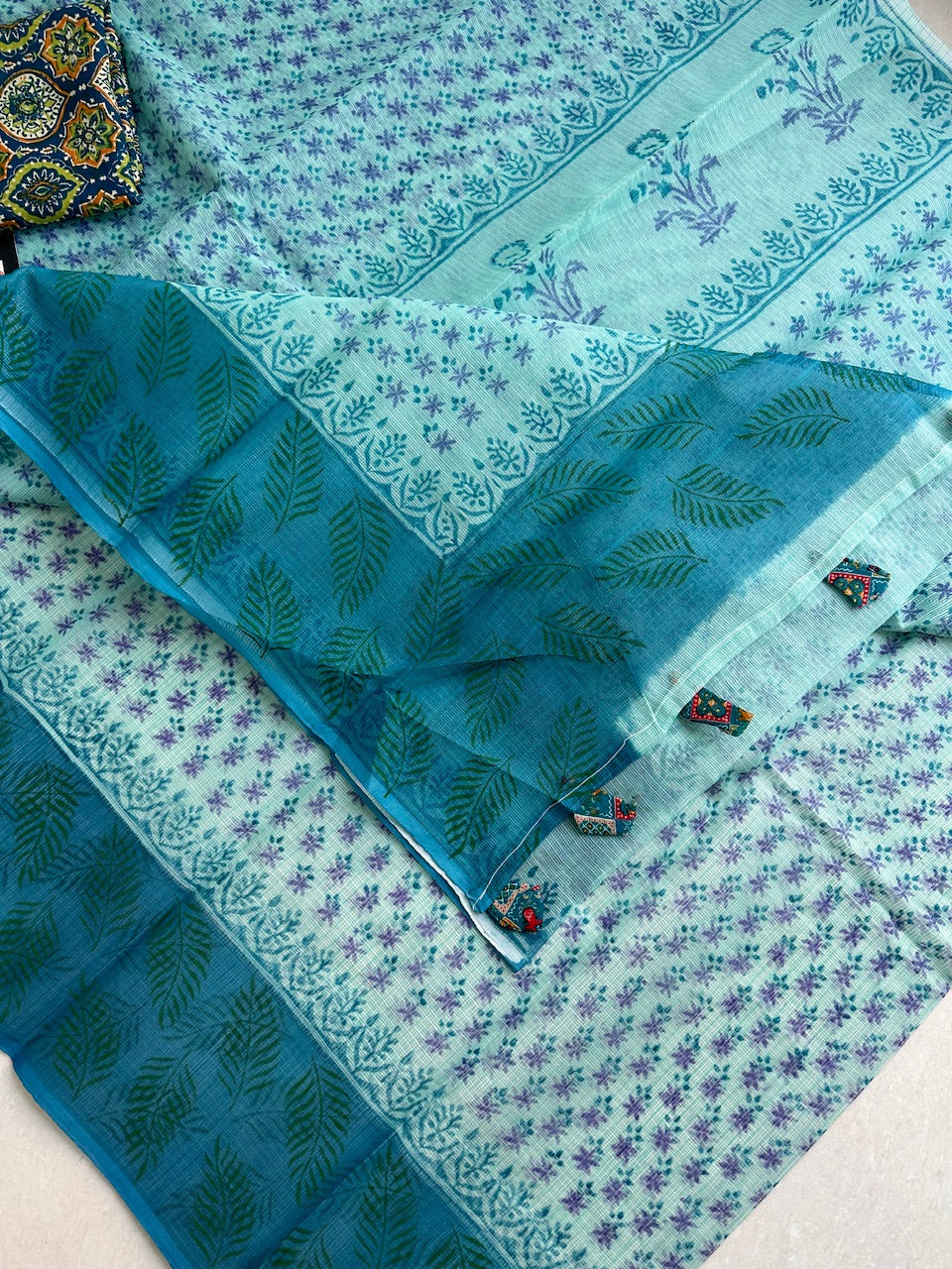 HandBlock Printed Kota Cotton Doria Saree