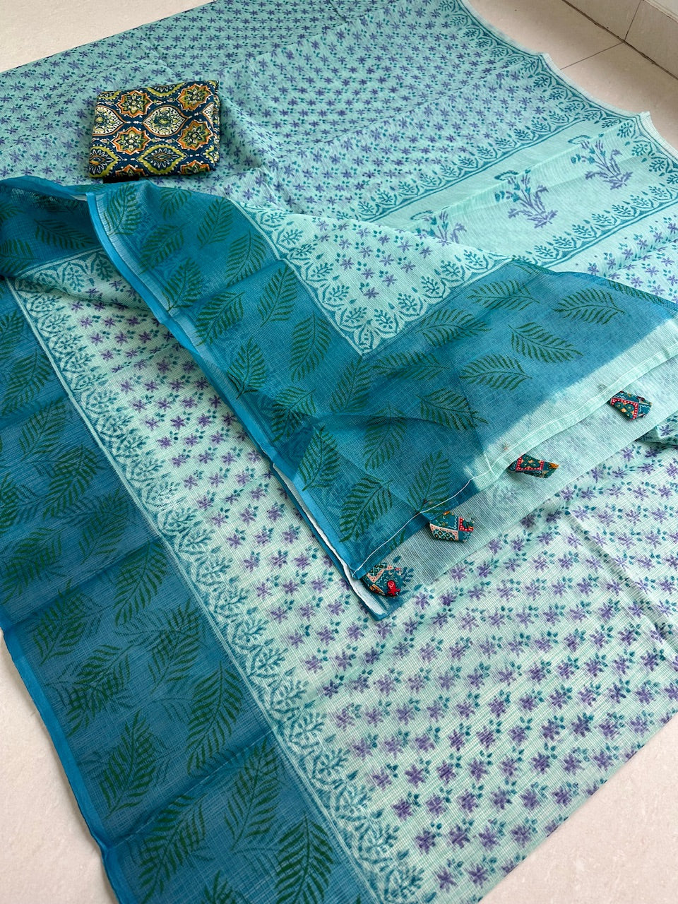 HandBlock Printed Kota Cotton Doria Saree