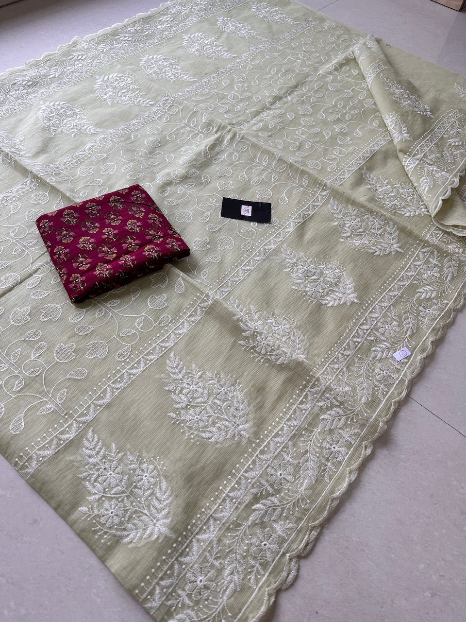 Embroidered Kota Cotton Doria Saree