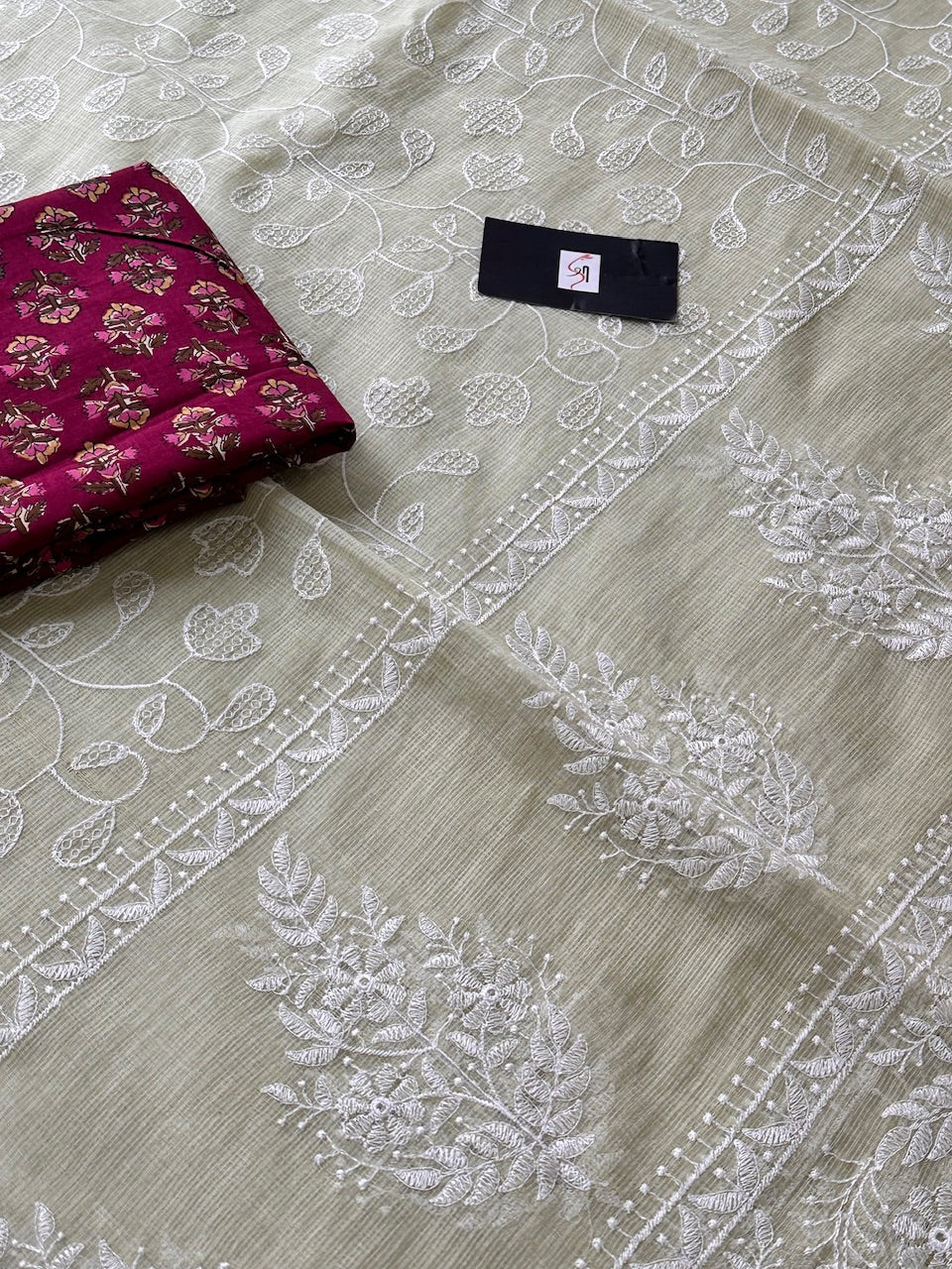 Embroidered Kota Cotton Doria Saree