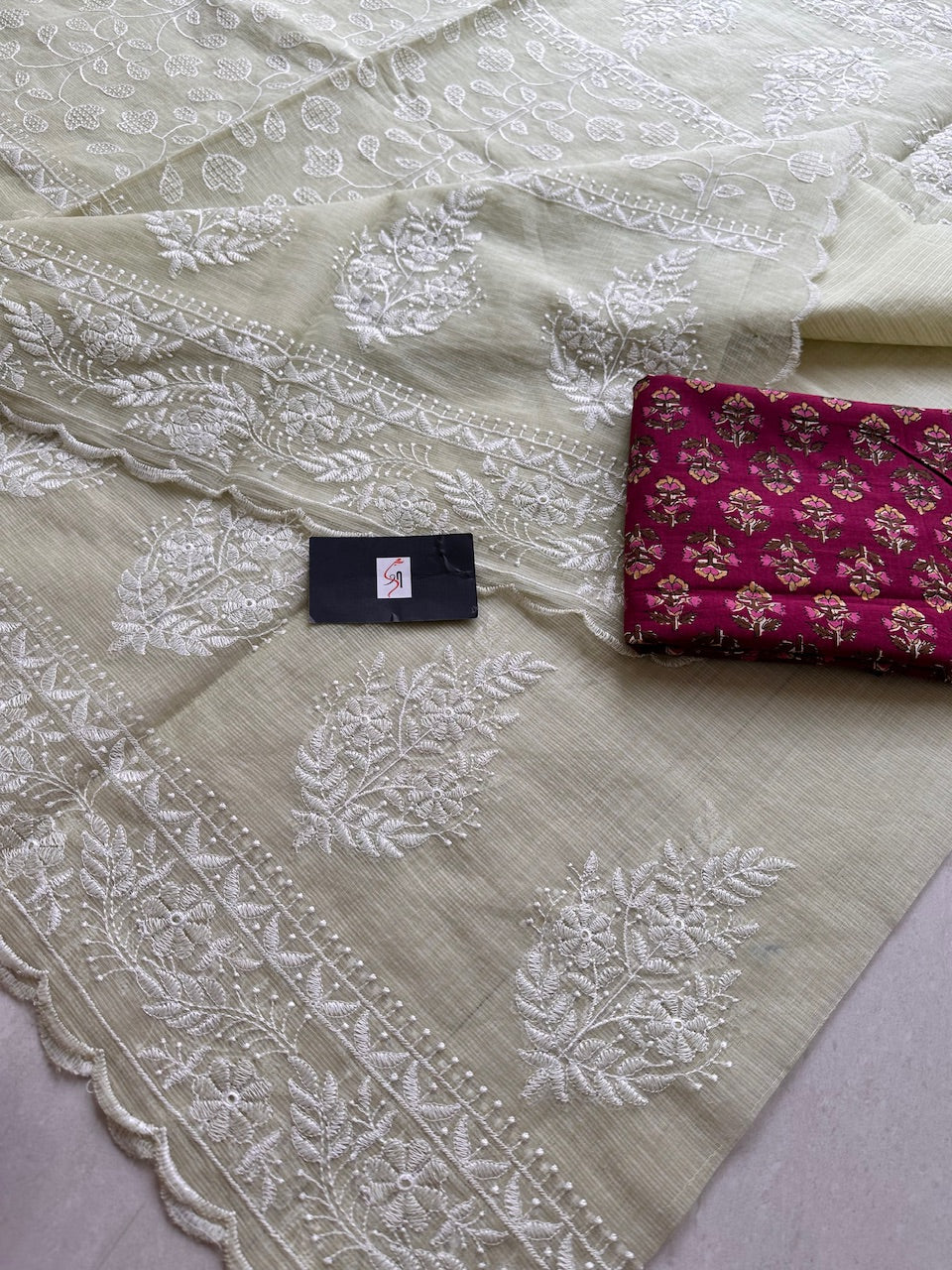 Embroidered Kota Cotton Doria Saree