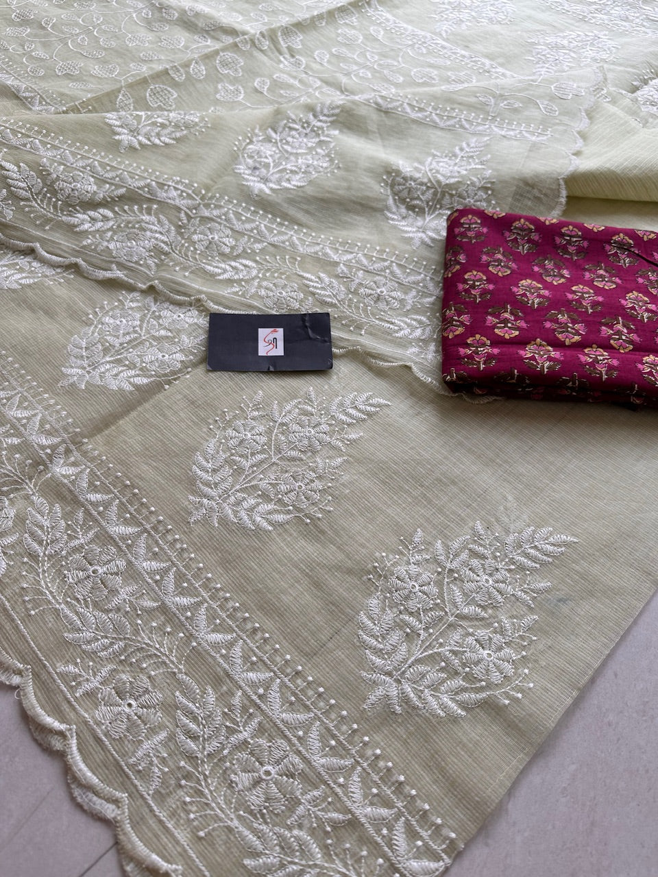 Embroidered Kota Cotton Doria Saree