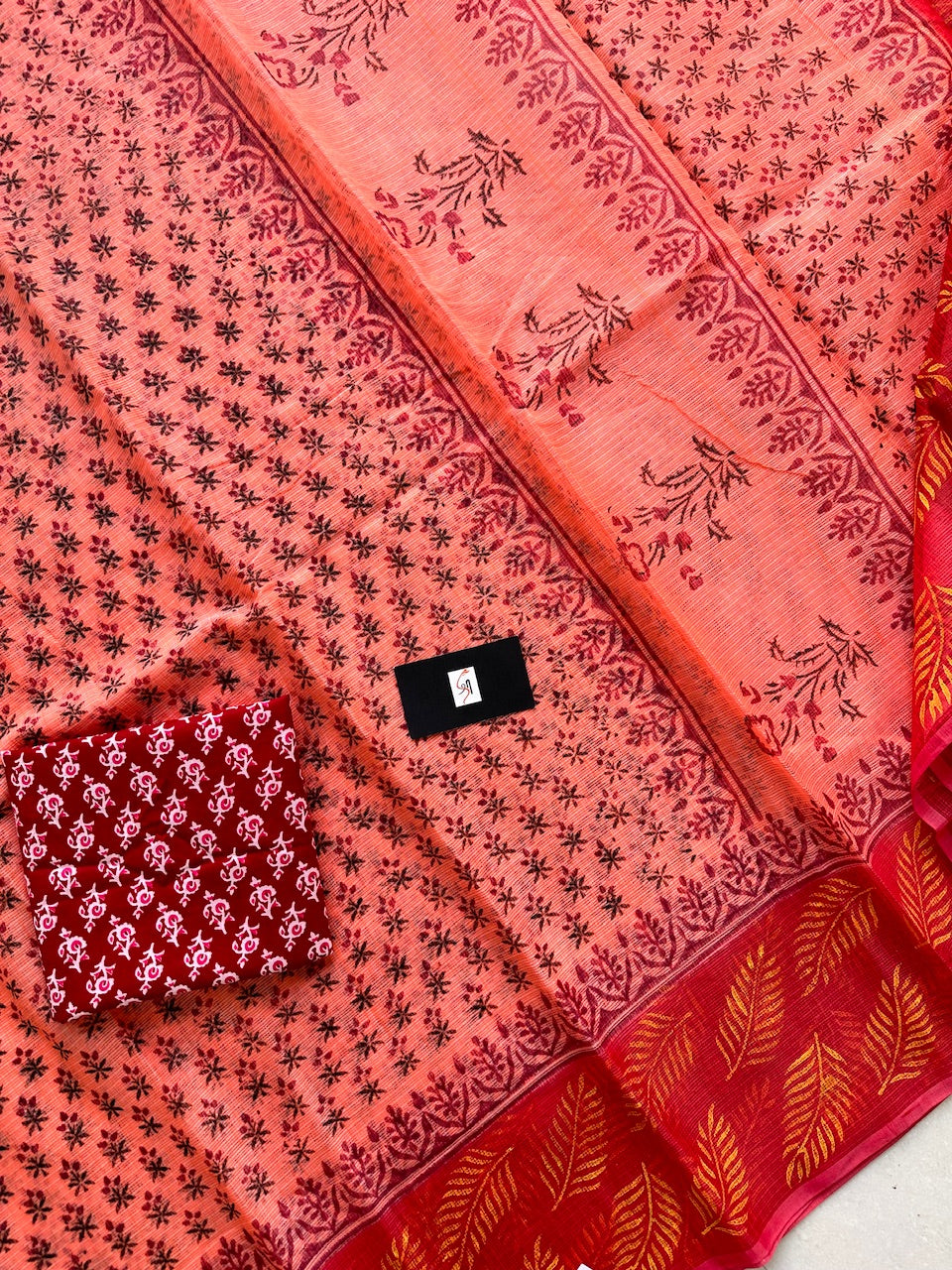 HandBlock Printed Kota Cotton Doria Saree