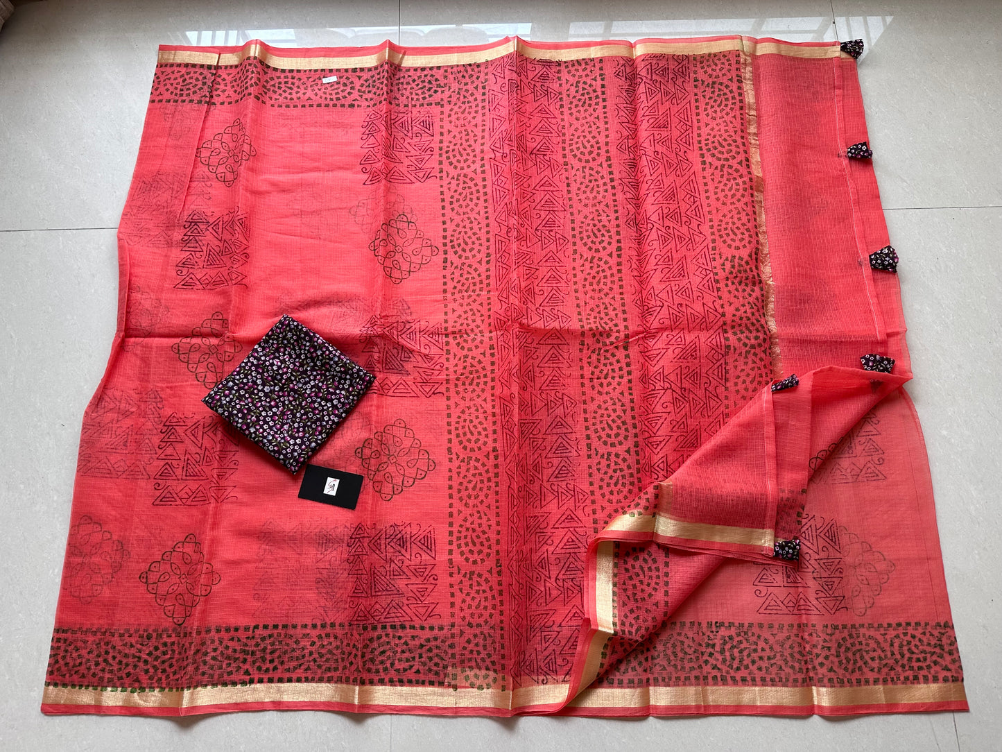 HandBlock Printed Kota Cotton Doria Saree