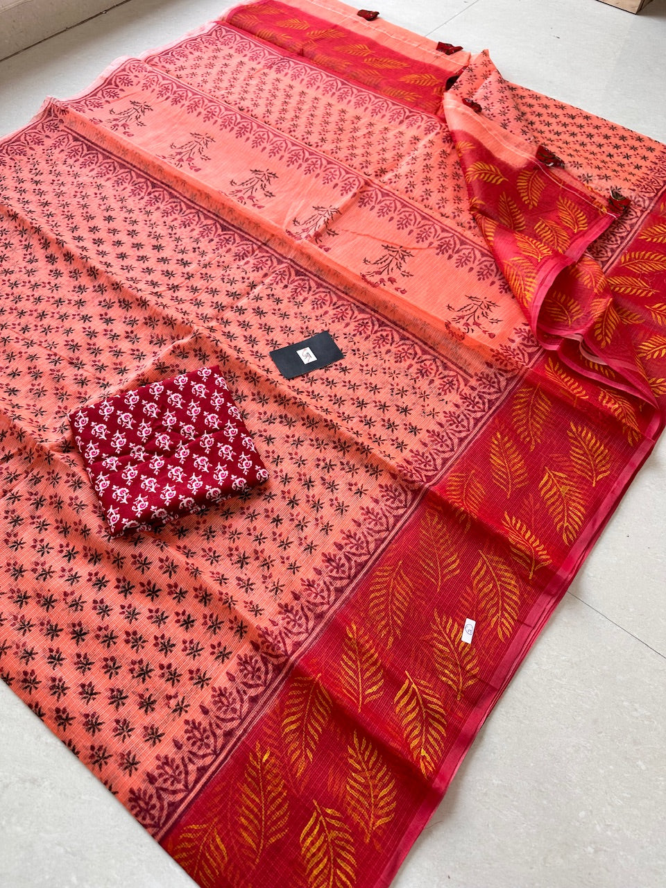 HandBlock Printed Kota Cotton Doria Saree