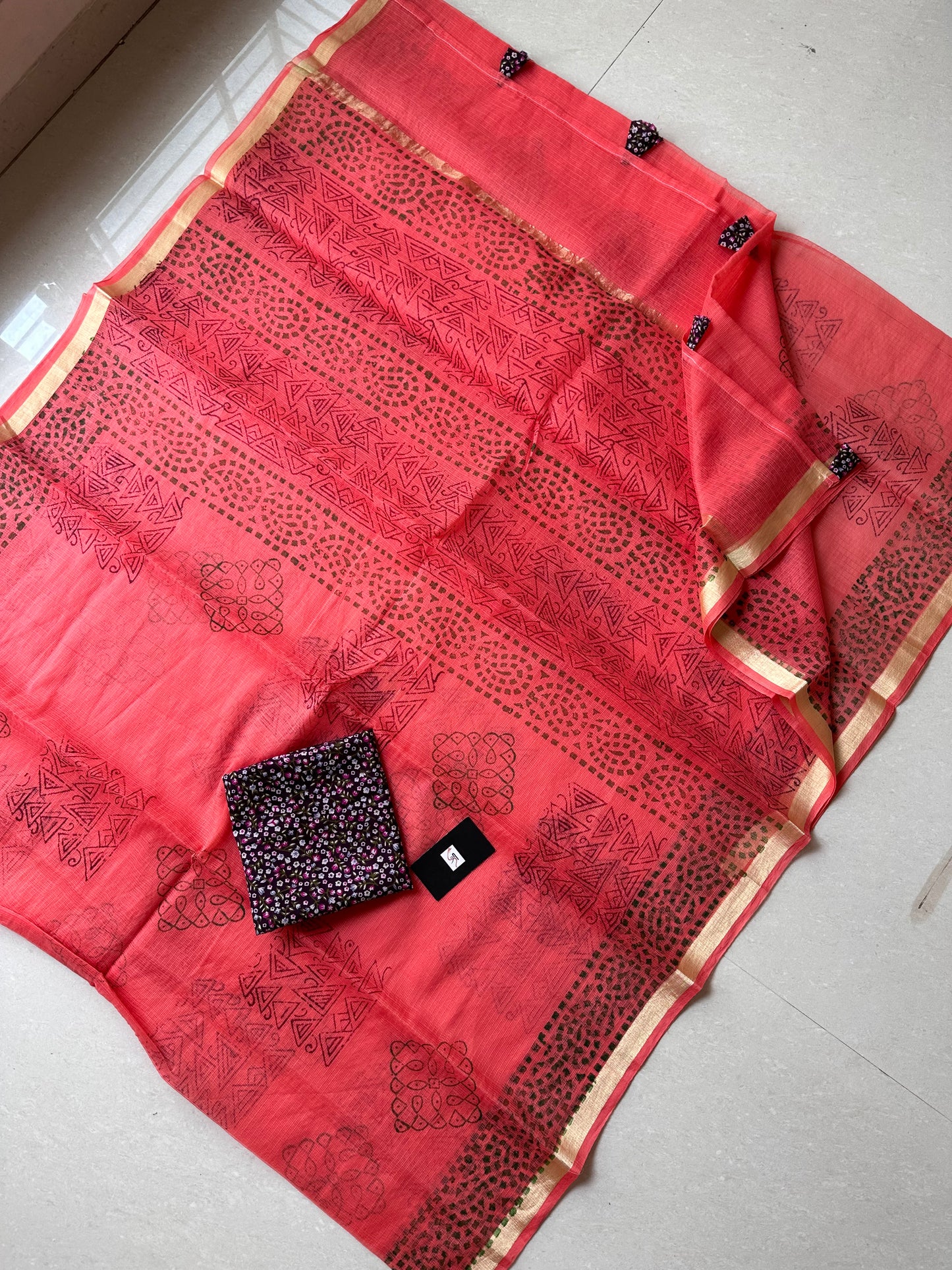 HandBlock Printed Kota Cotton Doria Saree