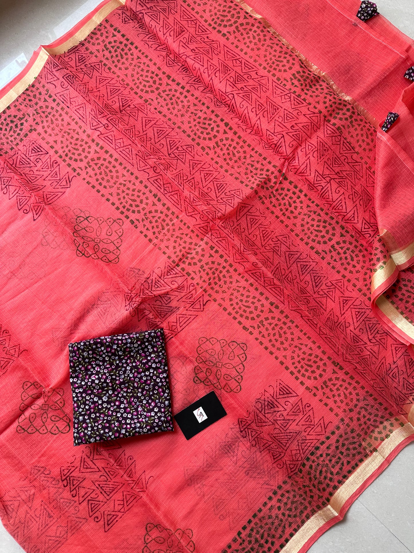 HandBlock Printed Kota Cotton Doria Saree