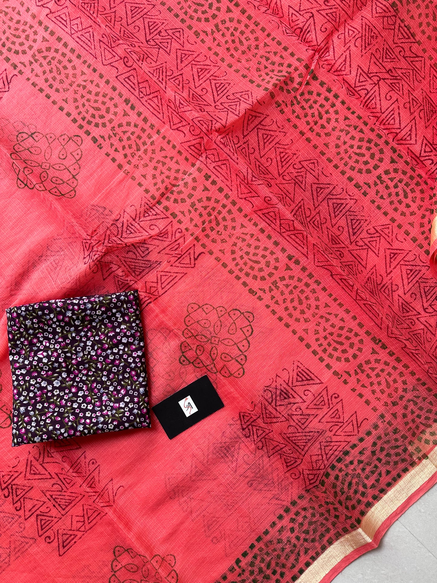 HandBlock Printed Kota Cotton Doria Saree