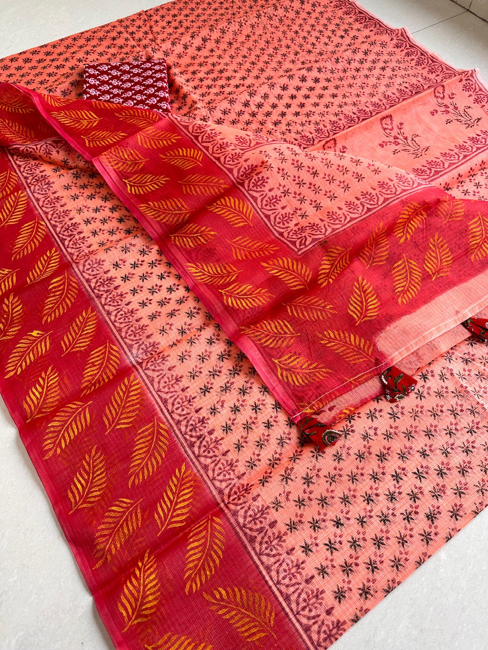 HandBlock Printed Kota Cotton Doria Saree