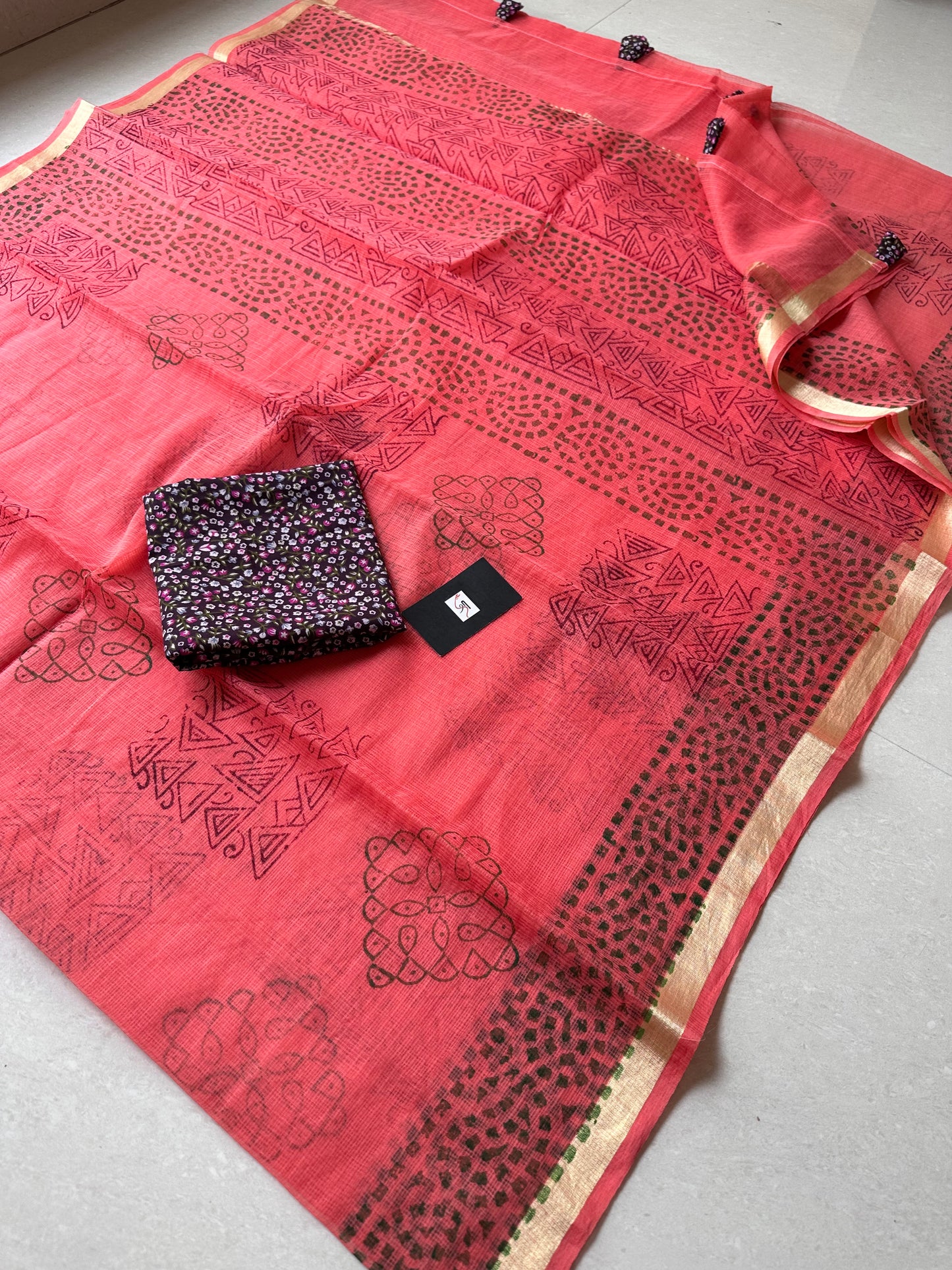 HandBlock Printed Kota Cotton Doria Saree