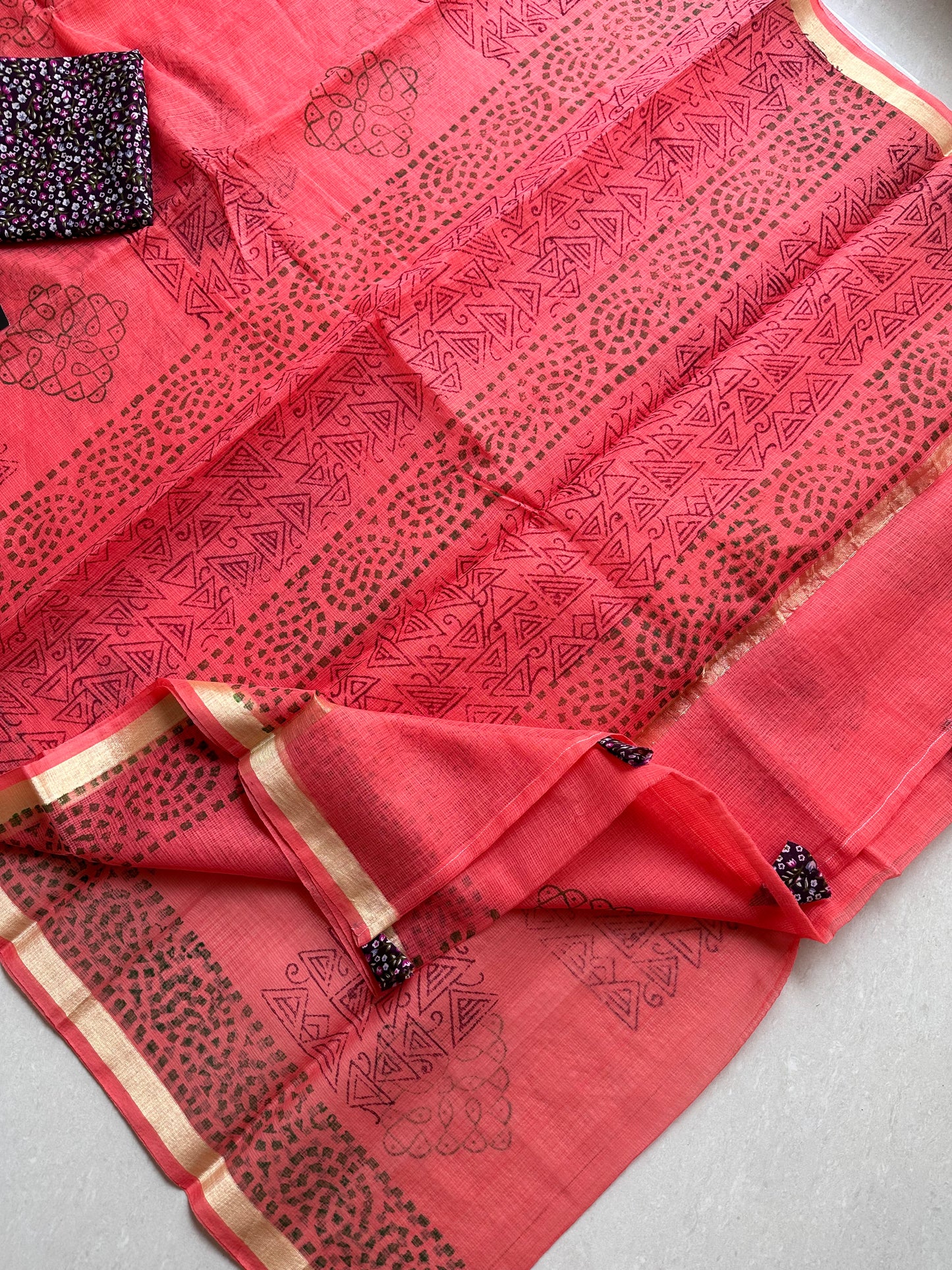 HandBlock Printed Kota Cotton Doria Saree