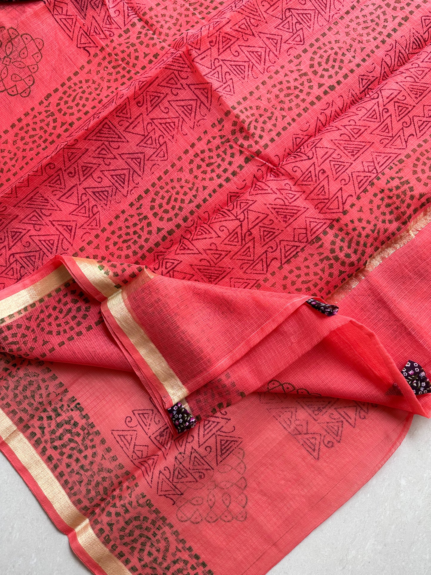 HandBlock Printed Kota Cotton Doria Saree