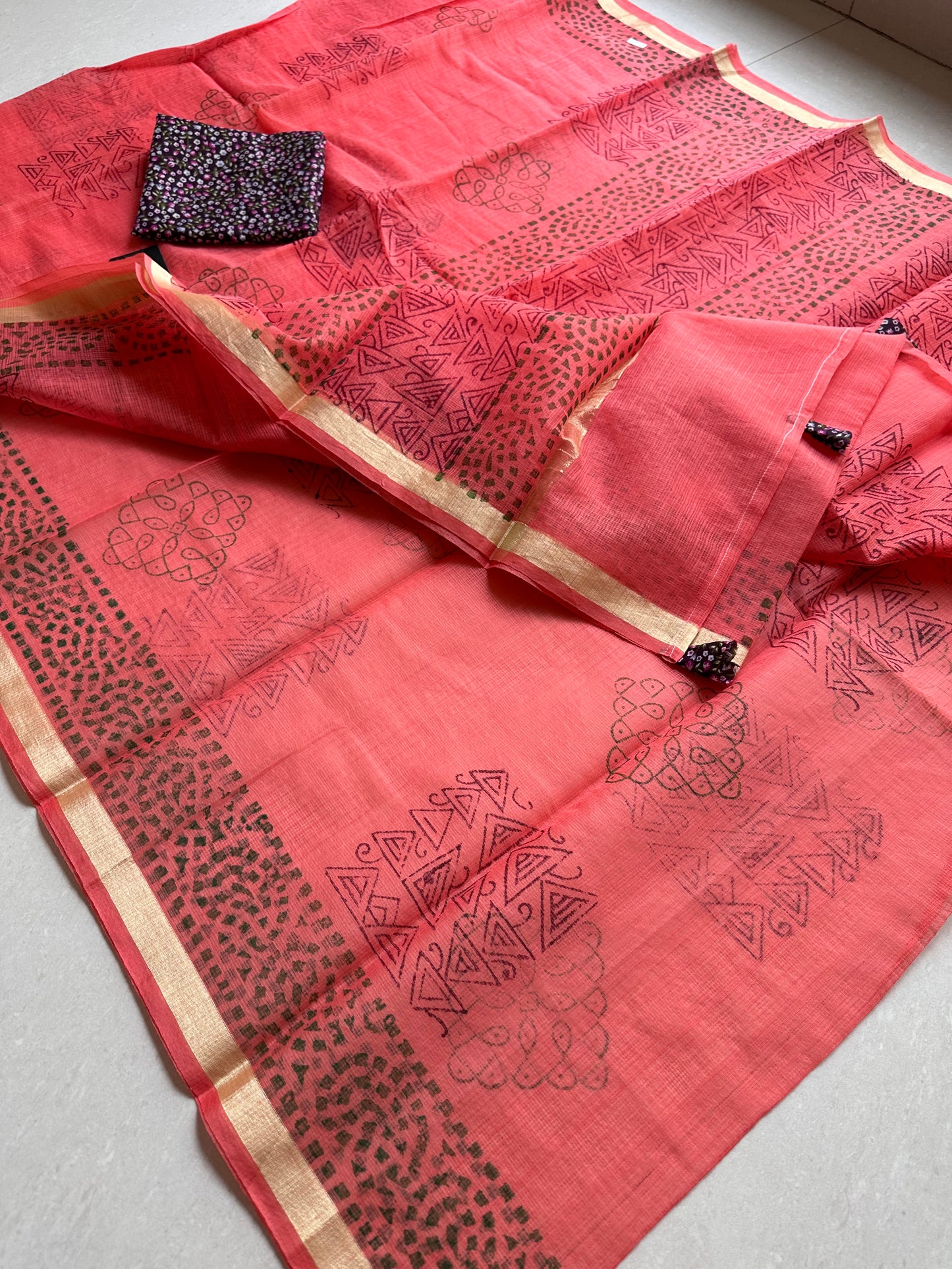 HandBlock Printed Kota Cotton Doria Saree