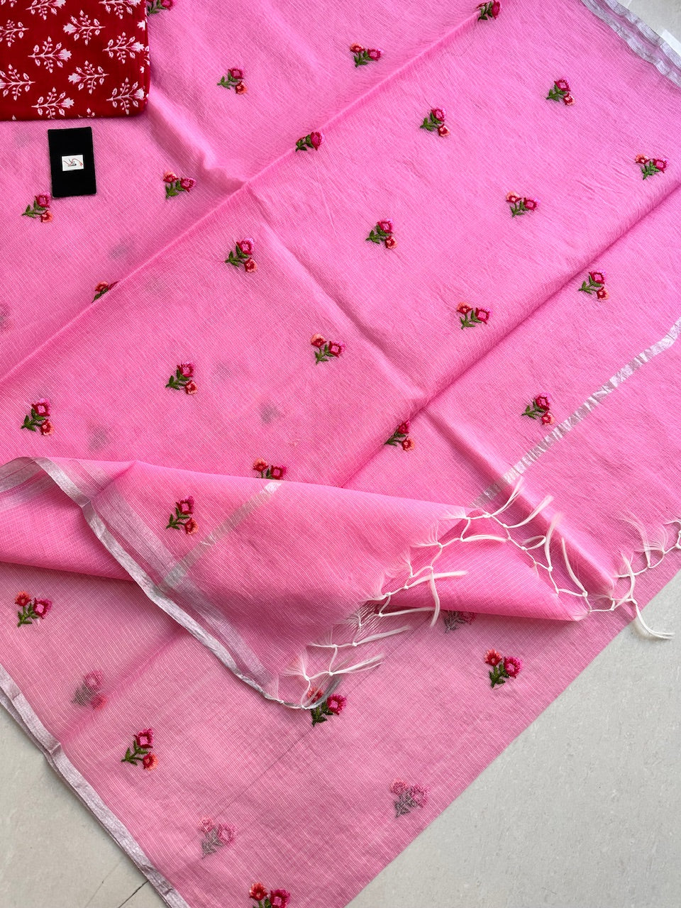 Embroidered Kota Cotton Doria Saree