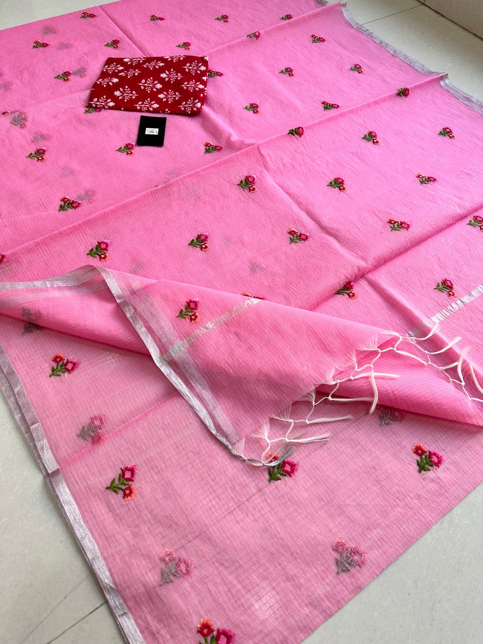 Embroidered Kota Cotton Doria Saree