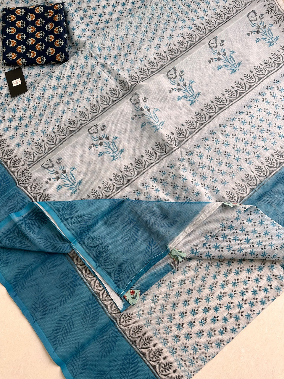 HandBlock Printed Kota Cotton Doria Saree