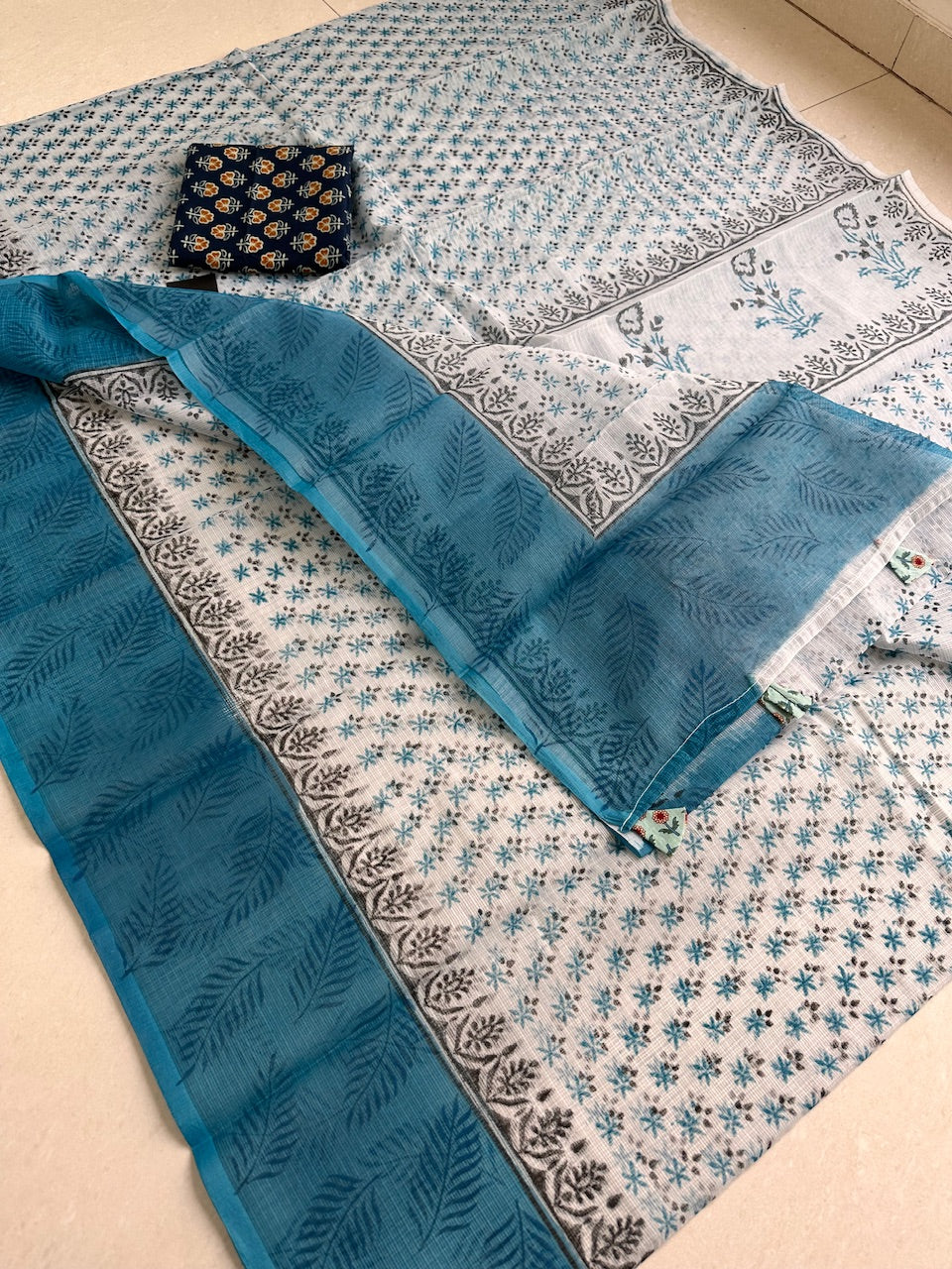 HandBlock Printed Kota Cotton Doria Saree