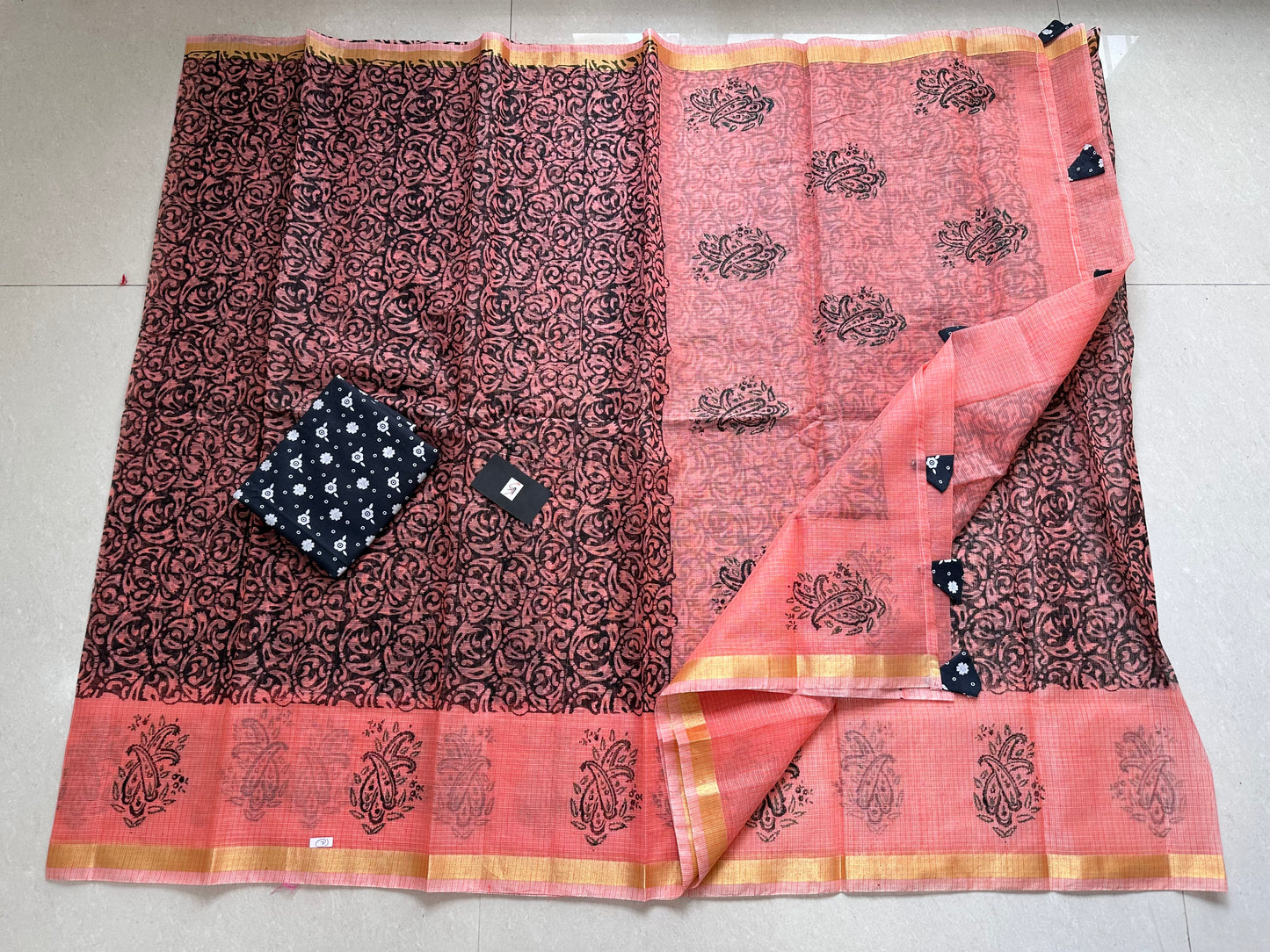 HandBlock Printed Kota Cotton Doria Saree