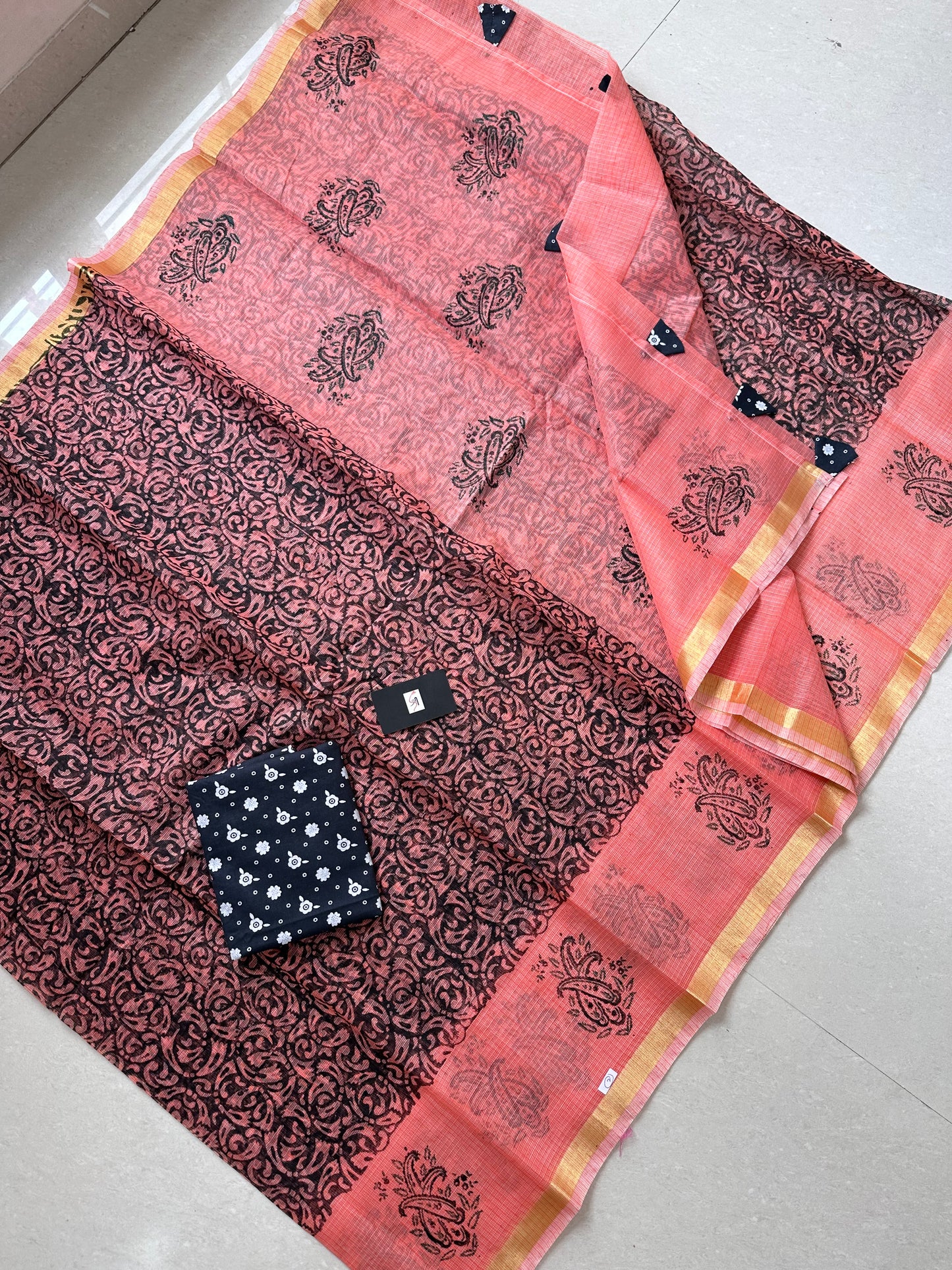 HandBlock Printed Kota Cotton Doria Saree