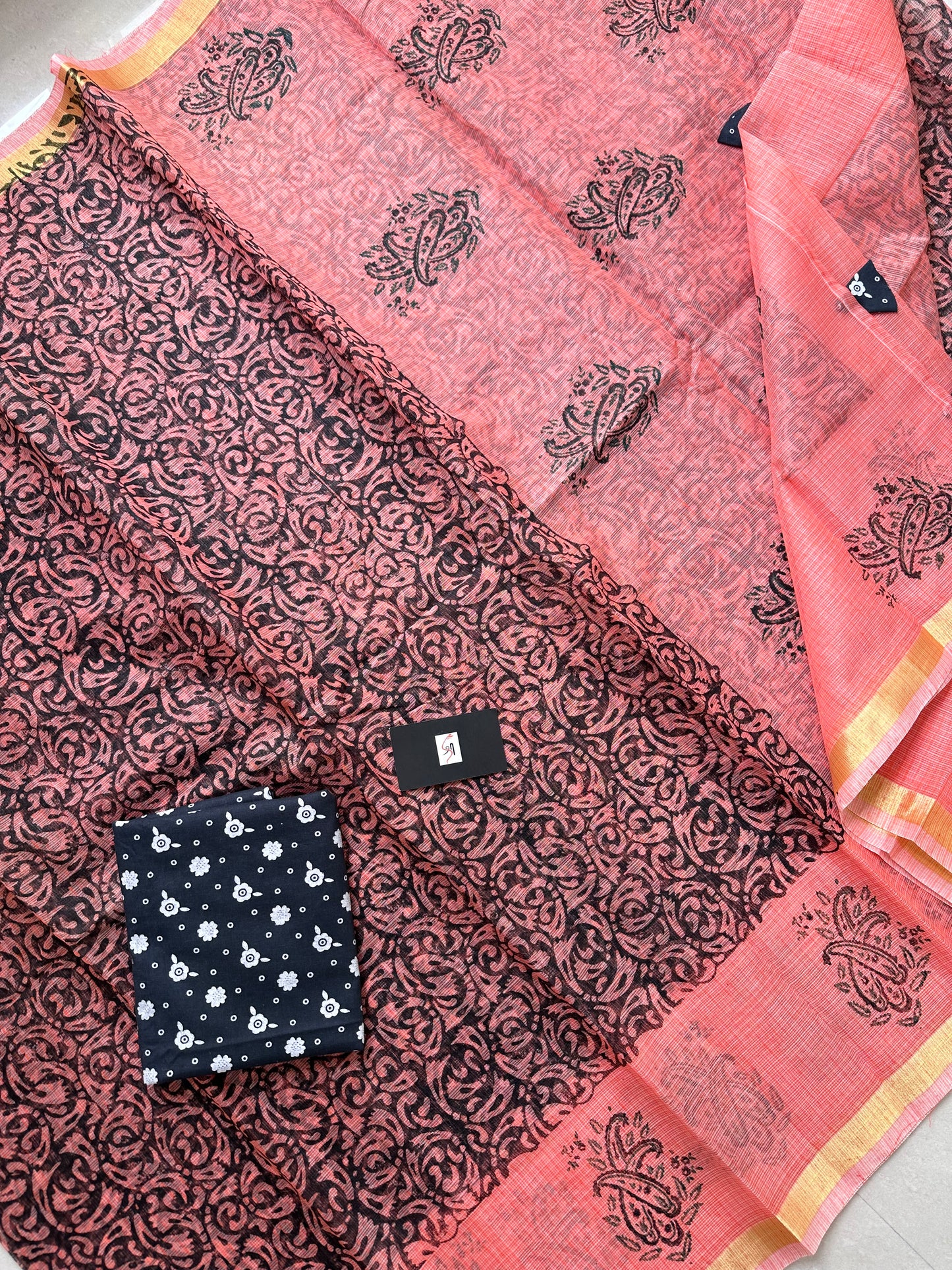 HandBlock Printed Kota Cotton Doria Saree