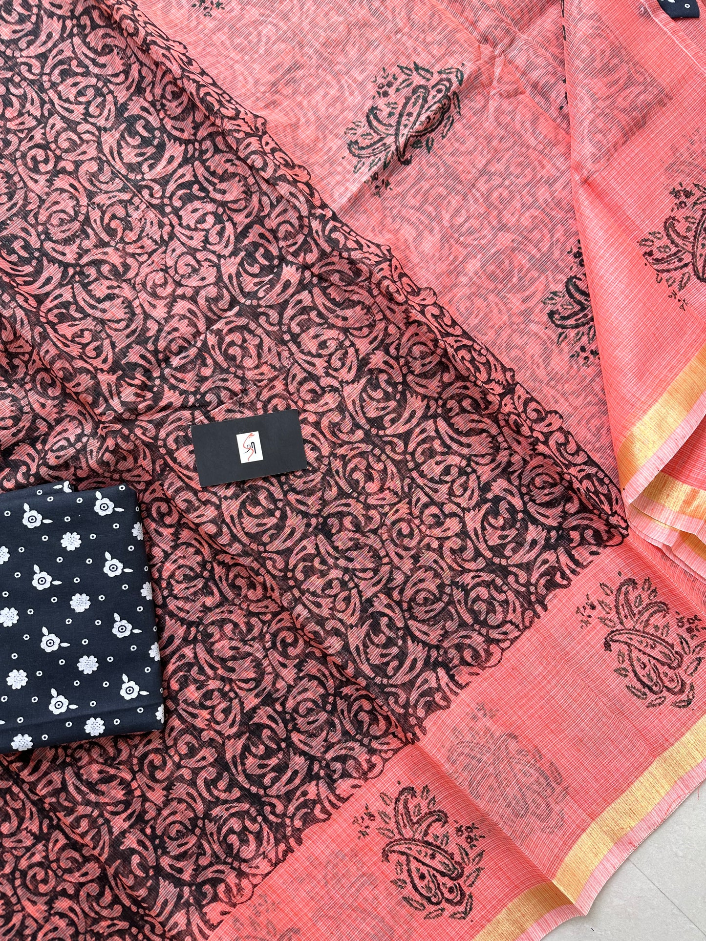 HandBlock Printed Kota Cotton Doria Saree