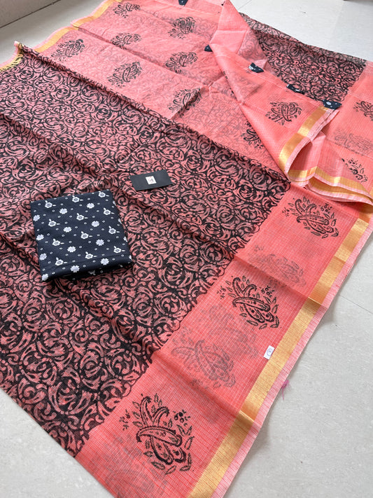 HandBlock Printed Kota Cotton Doria Saree