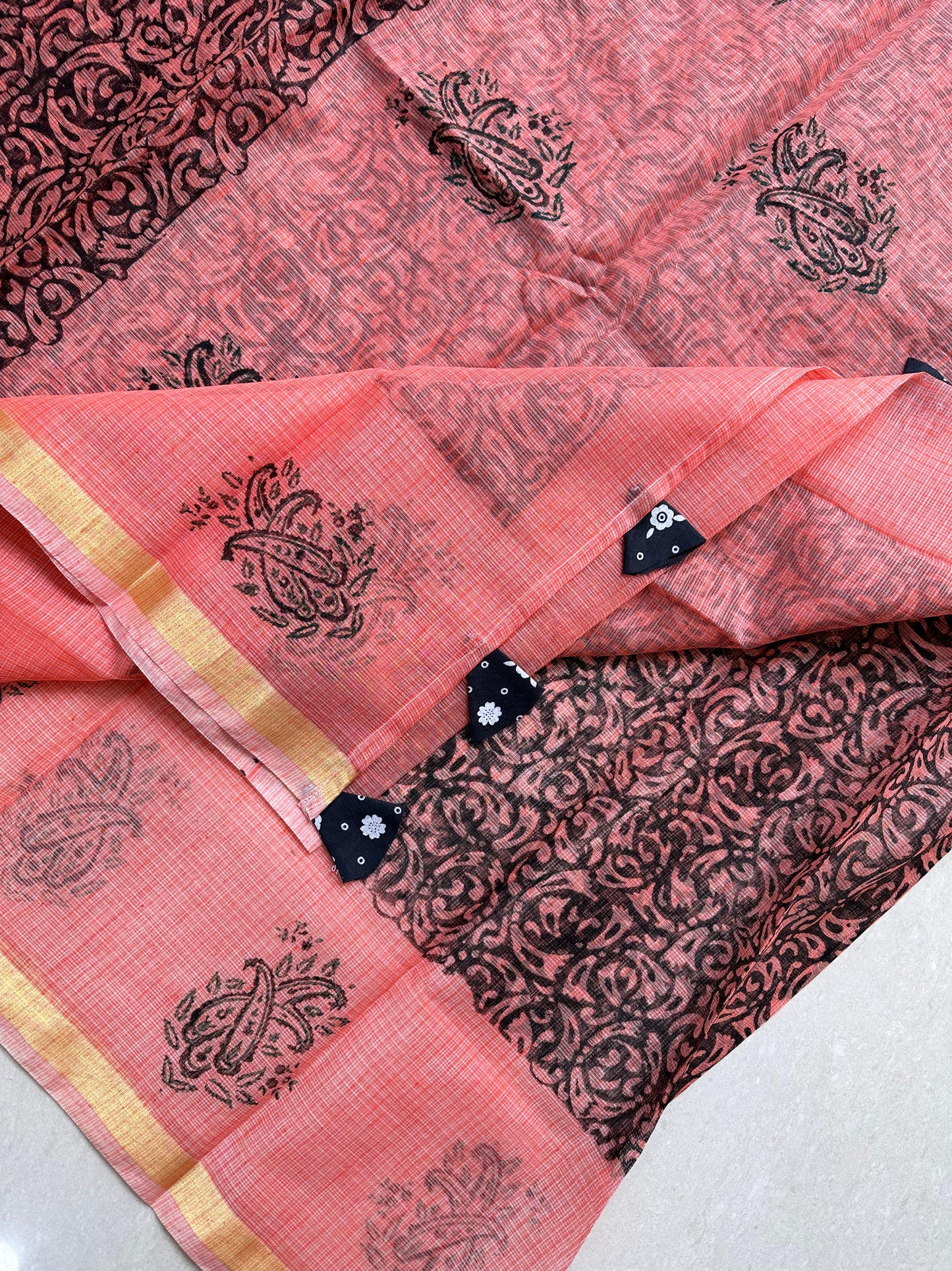 HandBlock Printed Kota Cotton Doria Saree