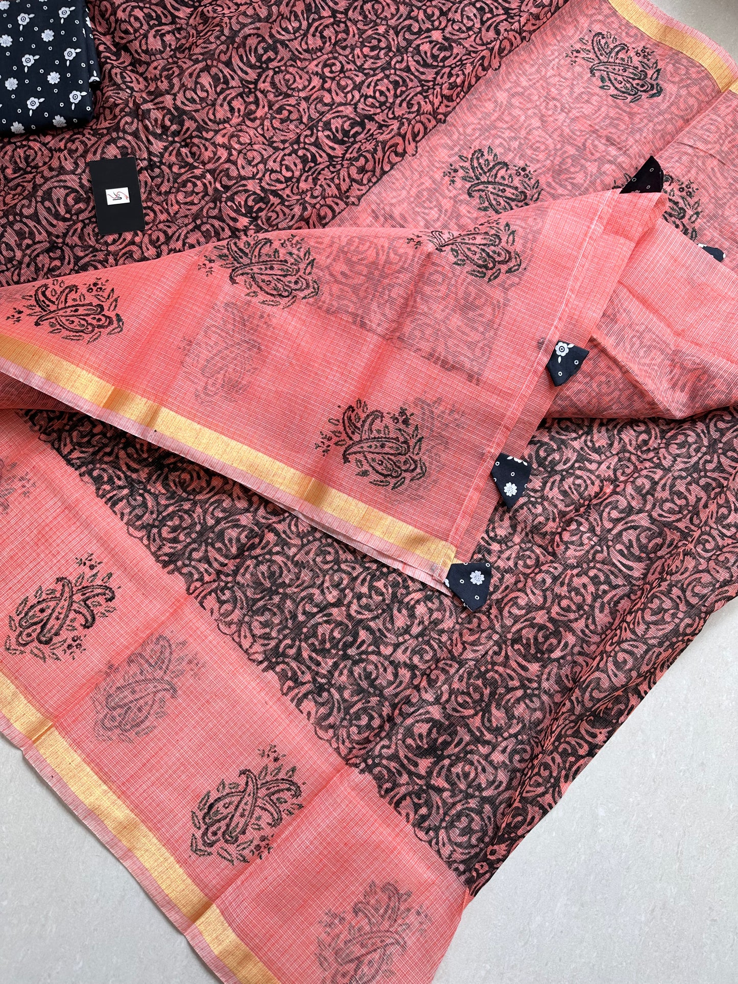 HandBlock Printed Kota Cotton Doria Saree