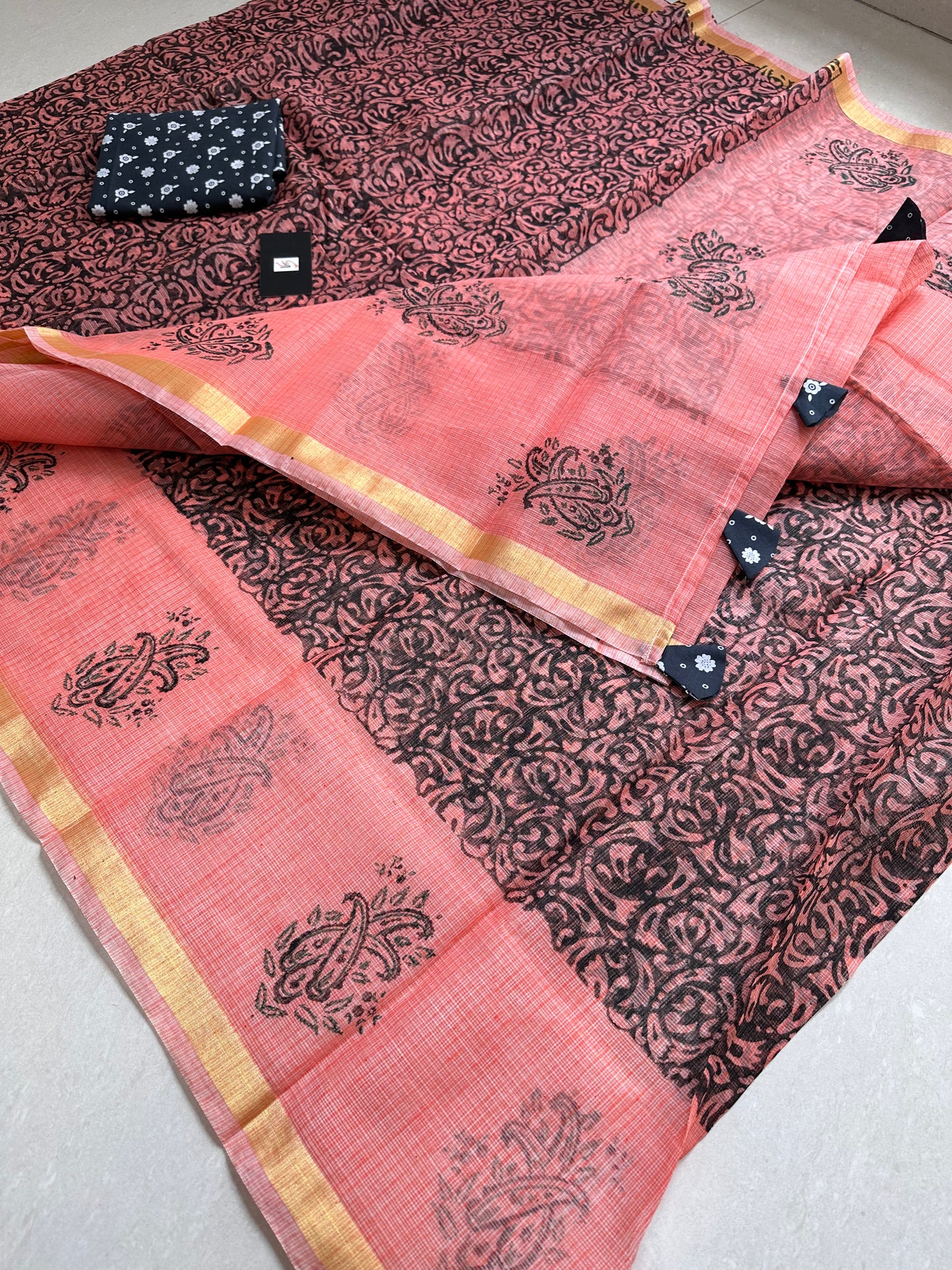 HandBlock Printed Kota Cotton Doria Saree