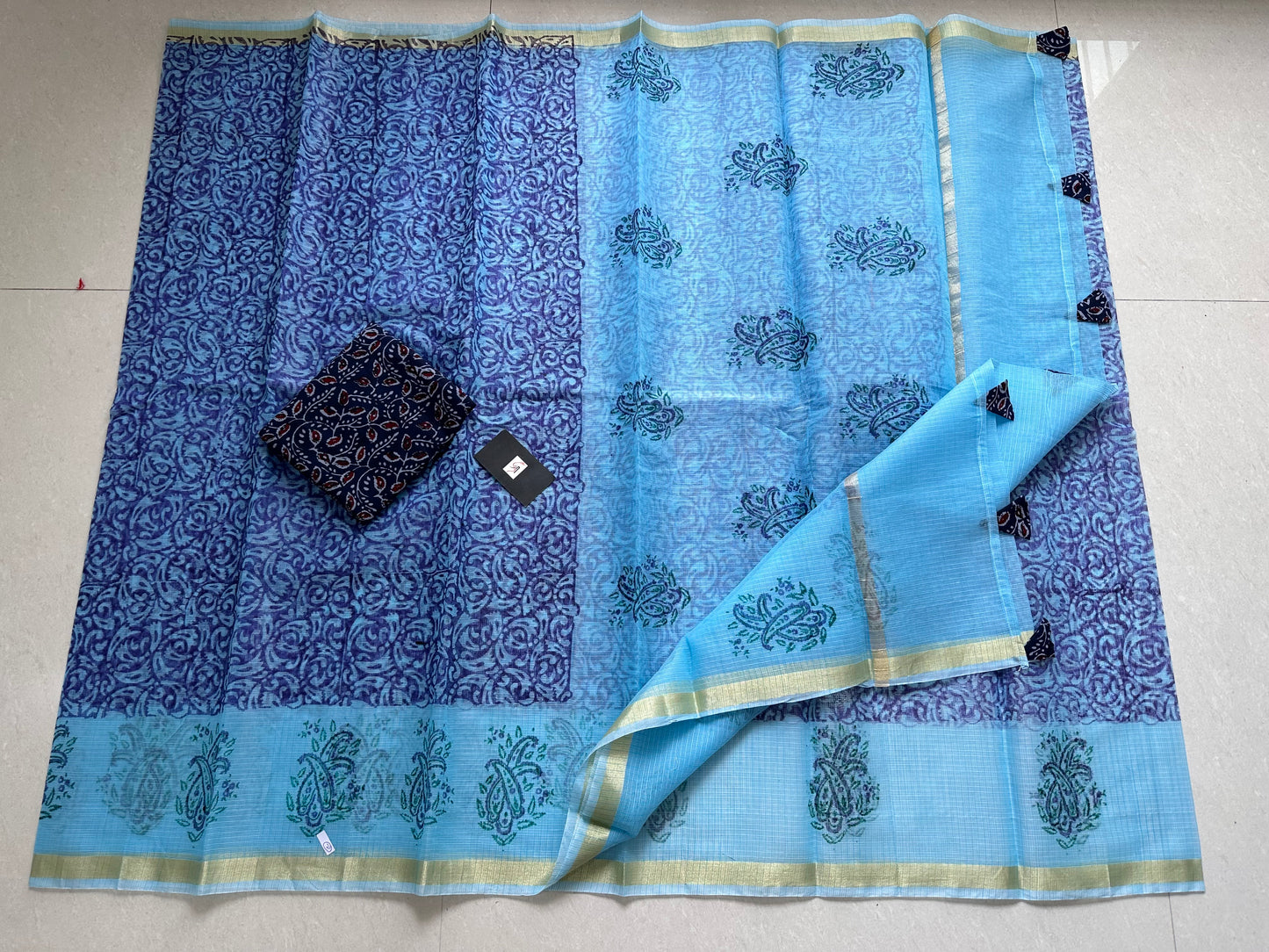 HandBlock Printed Kota Cotton Doria Saree