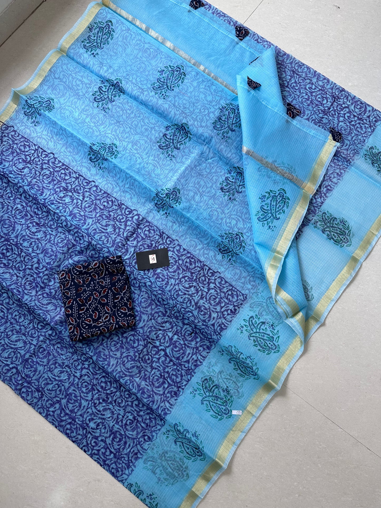 HandBlock Printed Kota Cotton Doria Saree