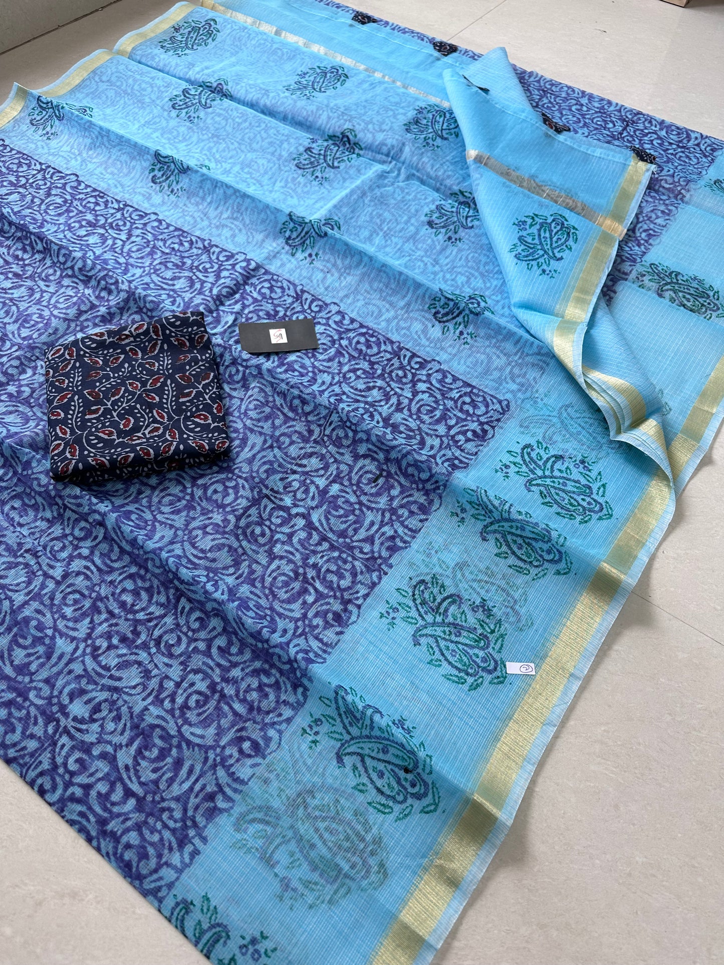 HandBlock Printed Kota Cotton Doria Saree