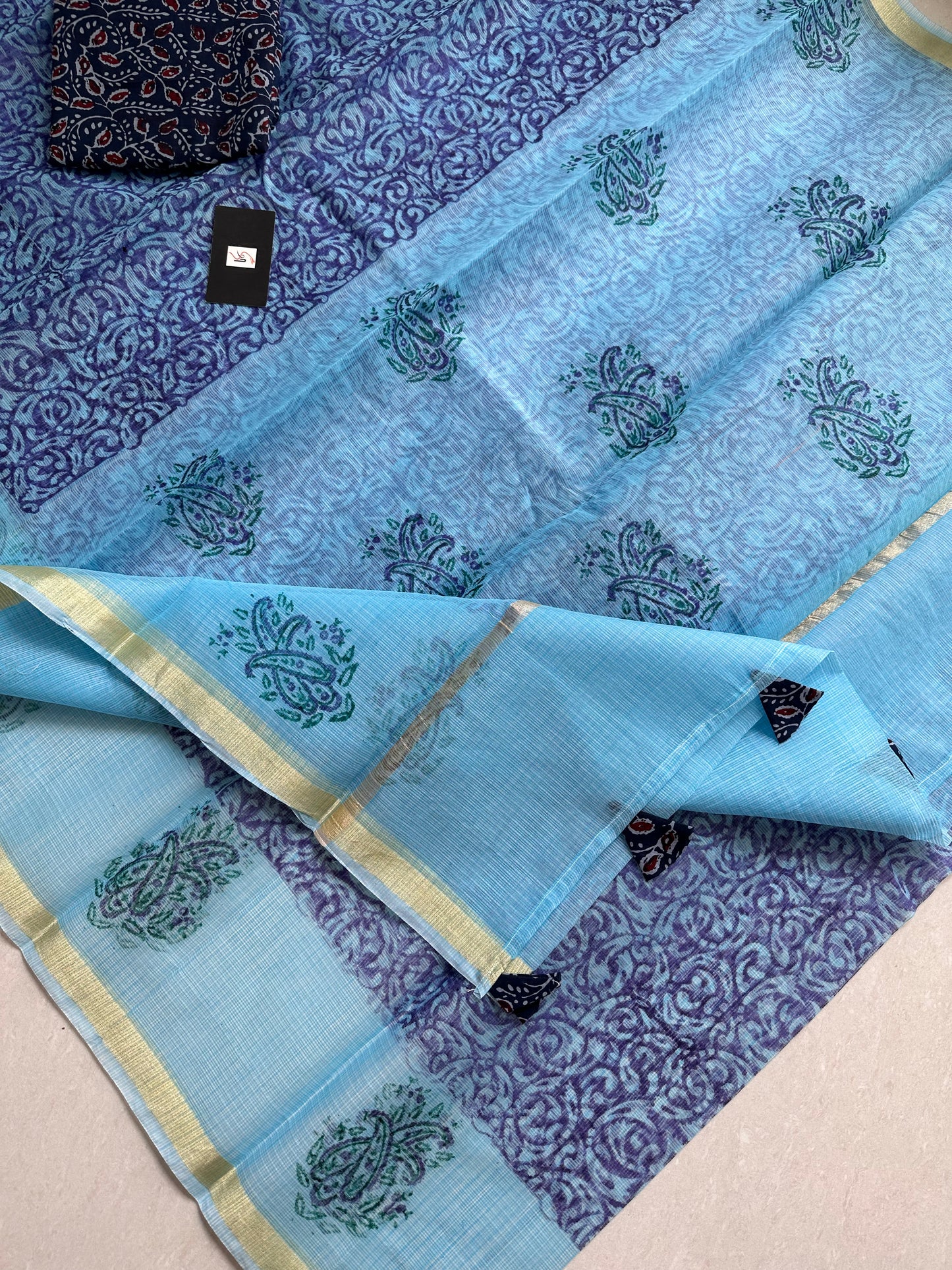 HandBlock Printed Kota Cotton Doria Saree